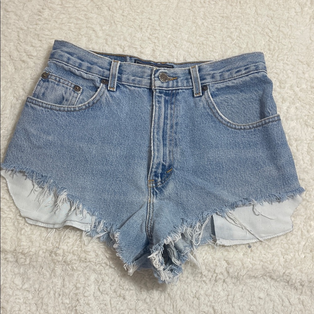 Route 66 High Rise Light Blue Denim Cutoffs Shorts Raw Hem size 7/8‎ P
